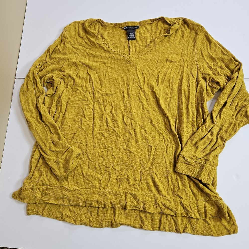 Adrianna Papell Women's XL Golden Rod Mustard Rib Knit Long Sleeve V-Neck Top‎